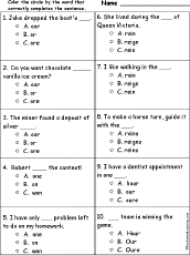 Homonyms Quiz #3: Multiple Choice Comprehension