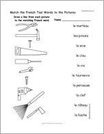 Match the French Tool Words to the Pictures