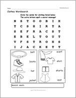 Clothes Wordsearch
