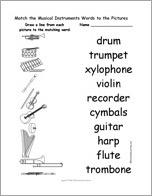 Match the Musical Instruments Words to the Pictures