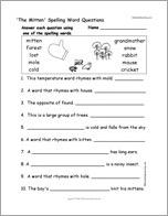 'The Mitten' Spelling Word Questions