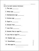 Write the Math Symbols Worksheet