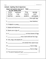 Animals: Spelling Word Questions