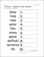 10 Flowers — Alphabetical Order Worksheet