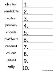 Put 10 Election Words in Alphabetical Order - Worksheet