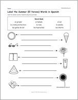 Label the Summer (El Verano) Words in Spanish