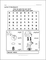 Letter E Wordsearch