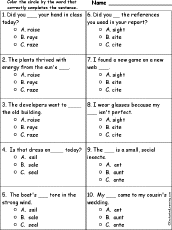 Homonyms Quiz #5: Multiple Choice Comprehension