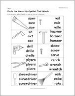 Circle the Correctly-Spelled Tool Words
