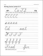 Writing Cursive Letters E-F