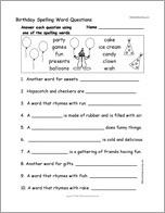 Birthday Spelling Word Questions