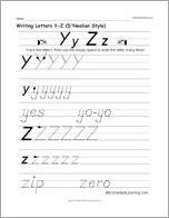 Writing Letters Y-Z (D'Nealian Style)