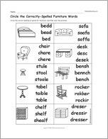 Circle the Correctly-Spelled Furniture Words