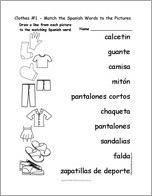Clothes #1 - Match the Spanish Words to the Pictures