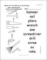 Match the Tool Words to the Pictures