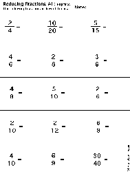 Reducing Fractions Worksheet #1