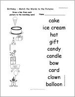 Birthday - Match the Words to the Pictures