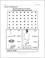 Letter N Wordsearch