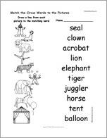 Match the Circus Words to the Pictures