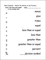 Math Symbols - Match the Words to the Pictures