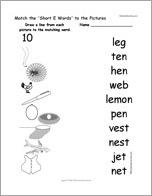 Match the 'Short E Words' to the Pictures