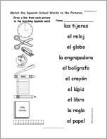Match the Spanish School Words to the Pictures