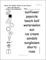 Match the Summer Words to the Pictures