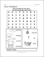 Letter U Wordsearch