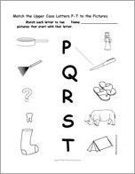 Match the Upper Case Letters P-T to the Pictures