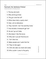 Punctuate the Sentences Printout