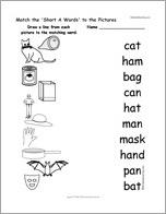 Match the 'Short A Words' to the Pictures