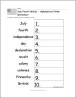 July 4th Words - Alphabetical Order Worksheet