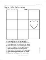 Hearts - Follow the Instructions Worksheet