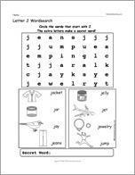 Letter J Wordsearch