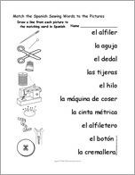 Match the Spanish Sewing Words to the Pictures