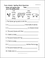 Farm Animals: Spelling Word Questions