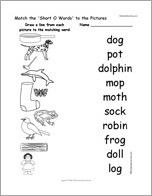 Match the 'Short O Words' to the Pictures