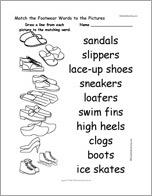 Match the Footwear Words to the Pictures