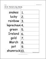 10 St. Patrick's Day Words — Alphabetical Order Worksheet