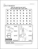 Letter K Wordsearch
