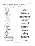 Match the Vegetable Words to the Pictures