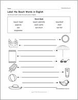 Label the Beach Words in English