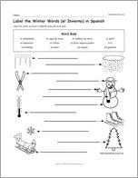 Label the Winter Words (el Invierno) in Spanish