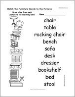 Match the Furniture Words to the Pictures
