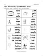 Circle the Correctly-Spelled Birthday Words