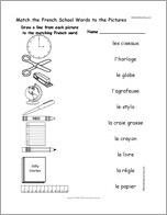 Match the French School Words to the Pictures