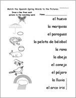 Match the Spanish Spring Words to the Pictures