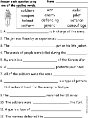 Veterans Day Spelling Word Questions