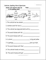 Vehicles Spelling Word Questions