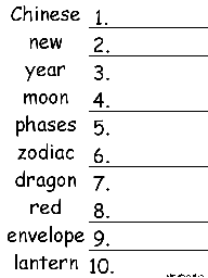 10 Chinese New Year Words Alphabetical Order Worksheet Printout